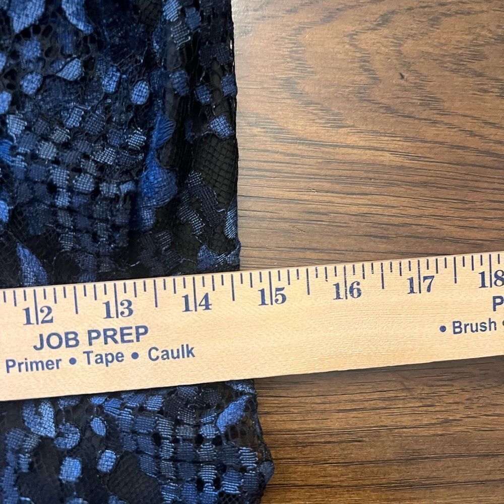 Lulu’s Lace blue and black floral long evening gown. Size Medium. Ruffle neck. - Picture 8 of 10